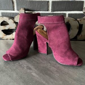 Qupid Burgundy Peep-Toe Mules